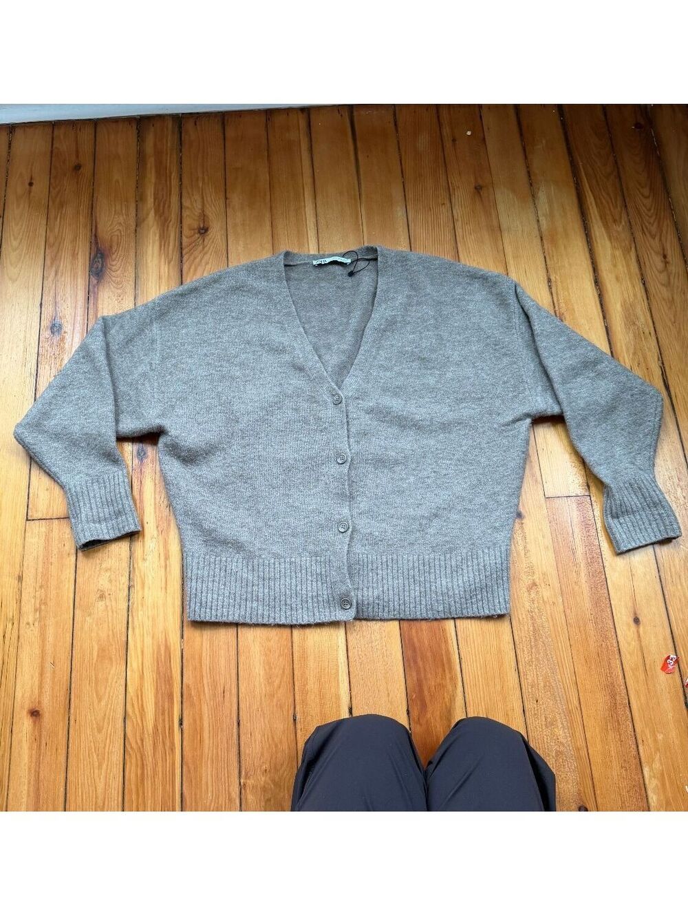 zara gray beige oversized women's cardigan baggy - SMALL
